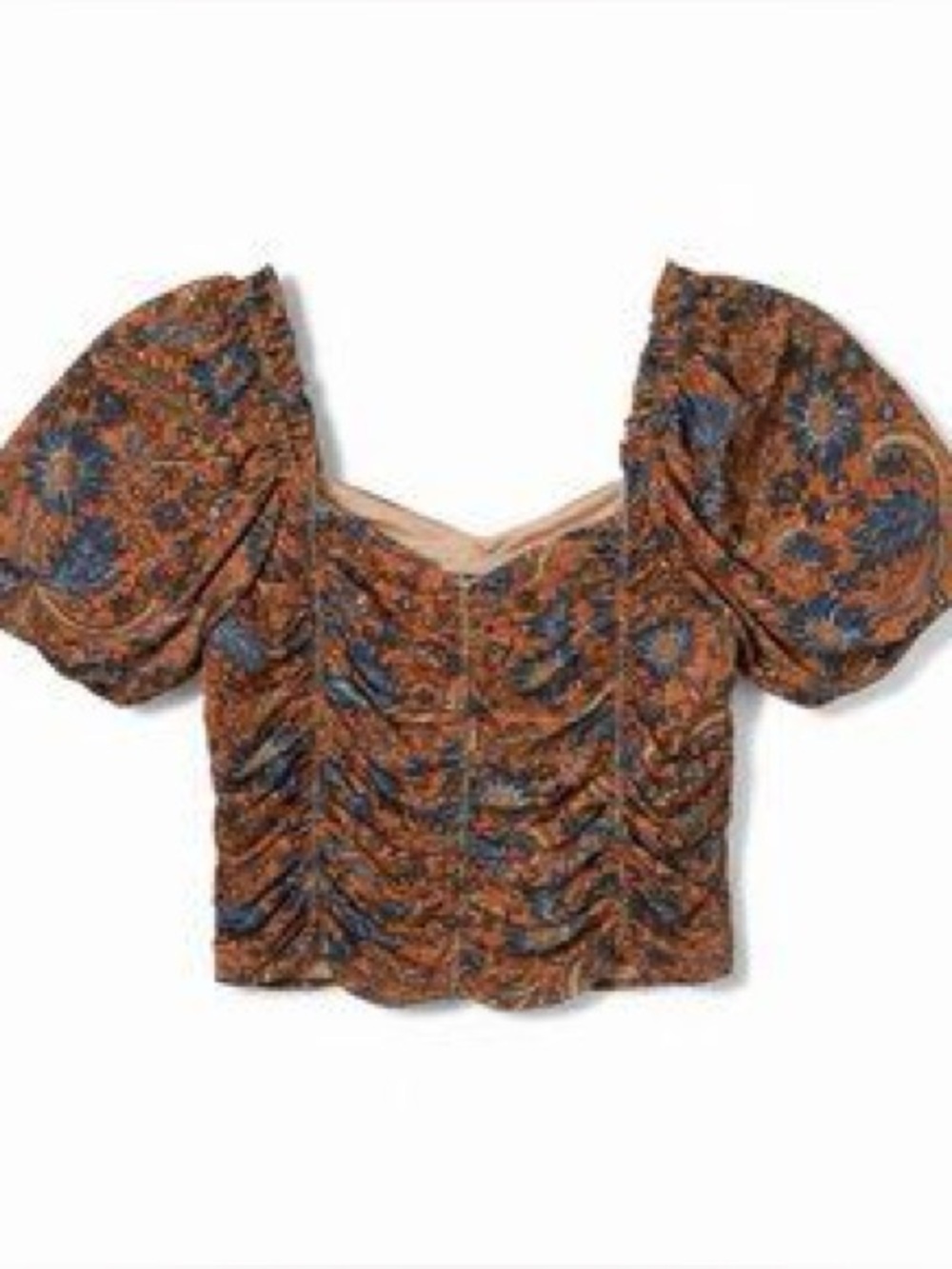 House of Harlow 1960 ruched crop top, printed mesh, stretchy , lined ,size Small